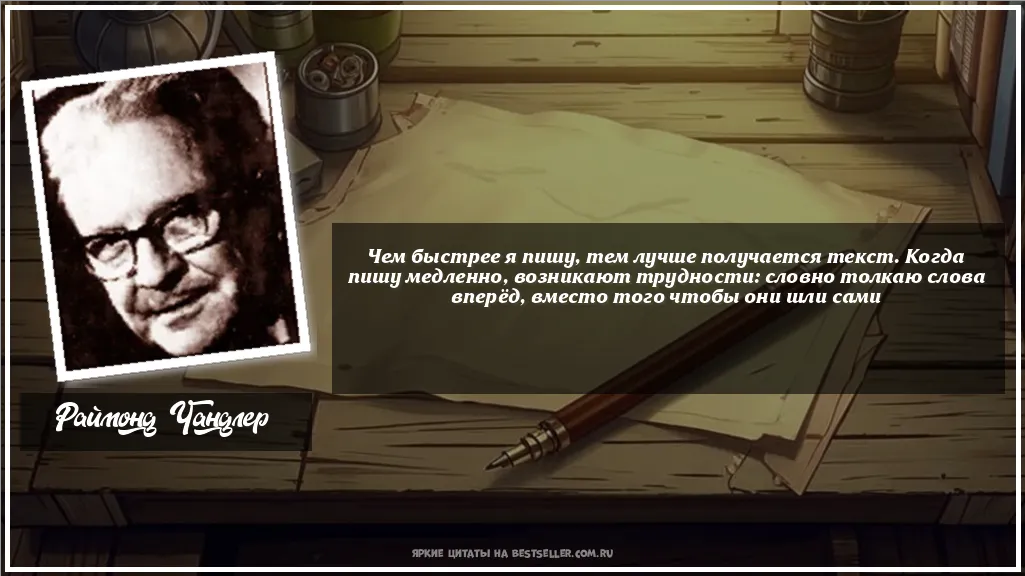 Картинка с цитатой - 'Чем быстрее я пишу, тем лучше...'