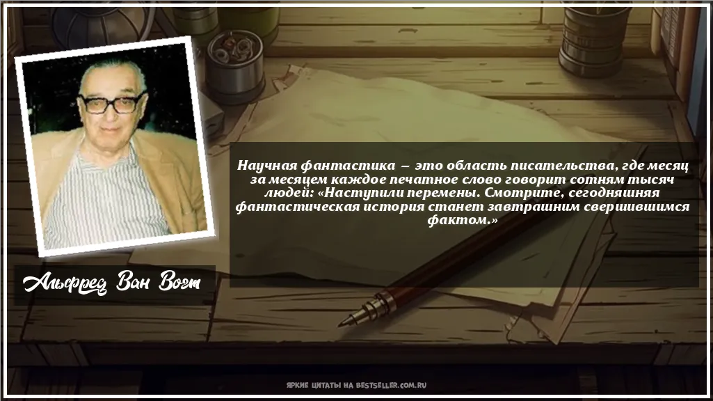 Картинка с цитатой - 'Научная фантастика — это область...'