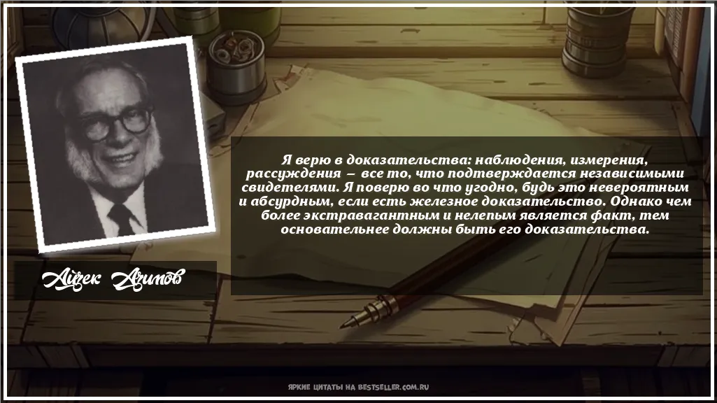Картинка с цитатой - 'Я верю в доказательства: наблюдения,...'