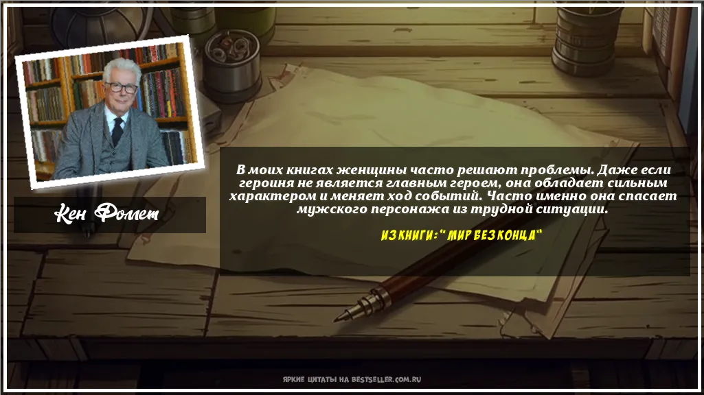 Картинка с цитатой - 'В моих книгах женщины часто решают...'