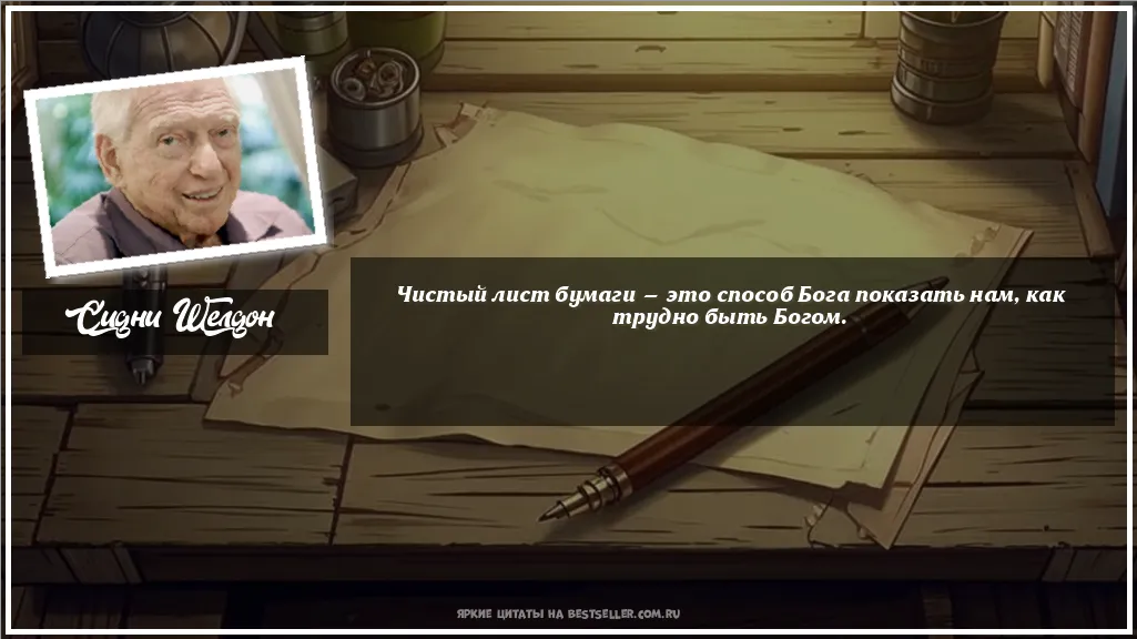 Картинка с цитатой — Чистый лист бумаги — это способ Бога...
