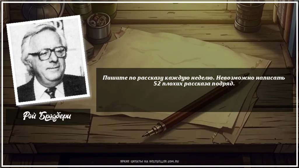 Картинка с цитатой - 'Пишите по рассказу каждую неделю....'