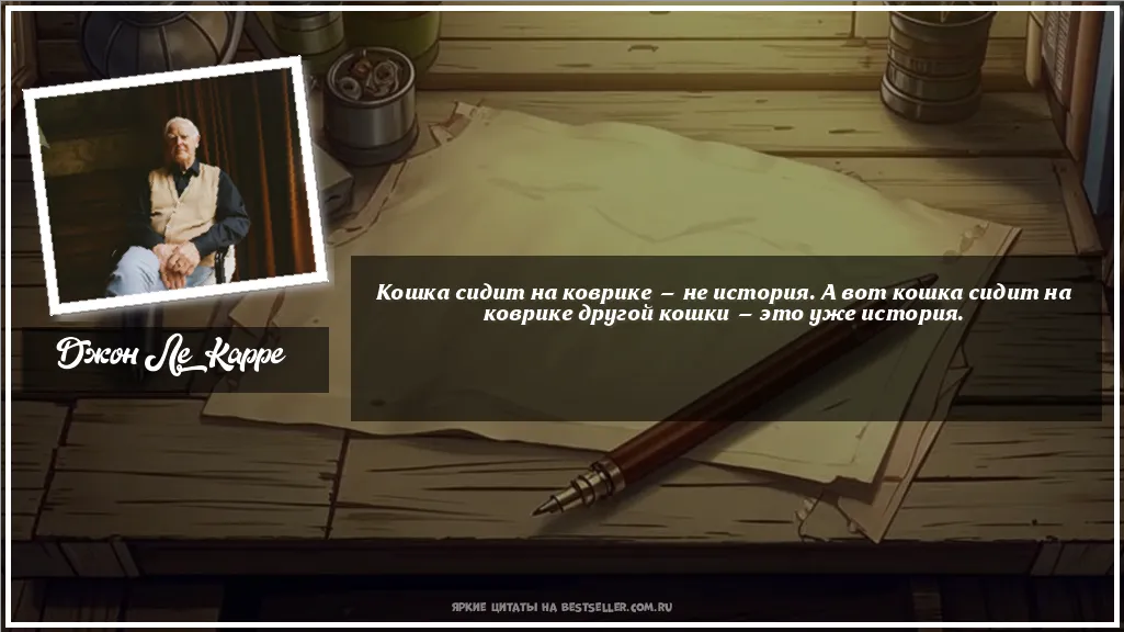 Картинка с цитатой — Кошка сидит на коврике — не история....