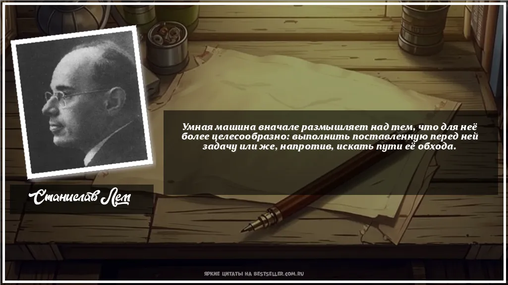 Картинка с цитатой - 'Умная машина вначале размышляет над...'