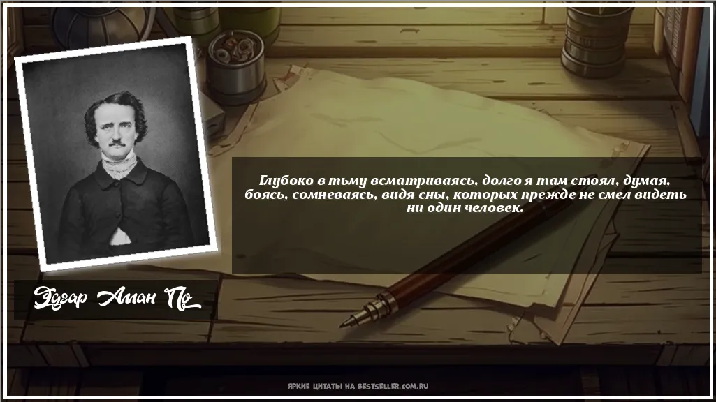 Картинка с цитатой - 'Глубоко в тьму всматриваясь, долго я...'