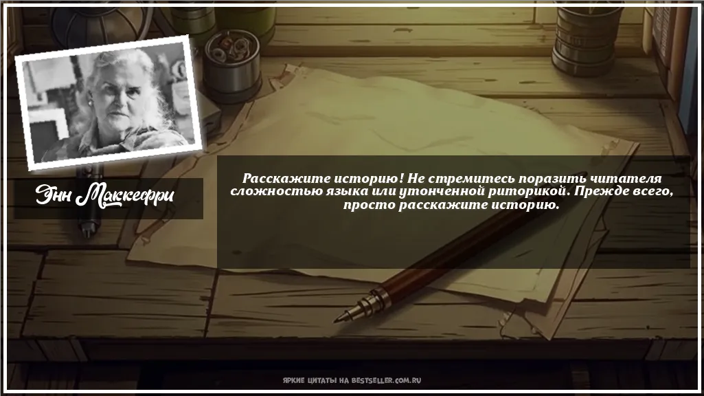 Картинка с цитатой - 'Расскажите историю! Не стремитесь...'
