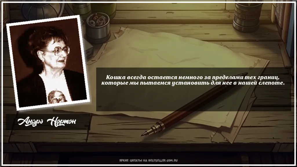 Картинка с цитатой - 'Кошка всегда остается немного за...'