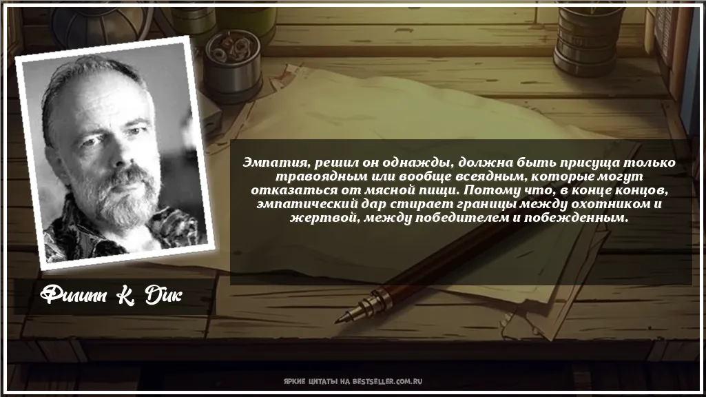 Картинка с цитатой - 'Эмпатия, решил он однажды, должна...'
