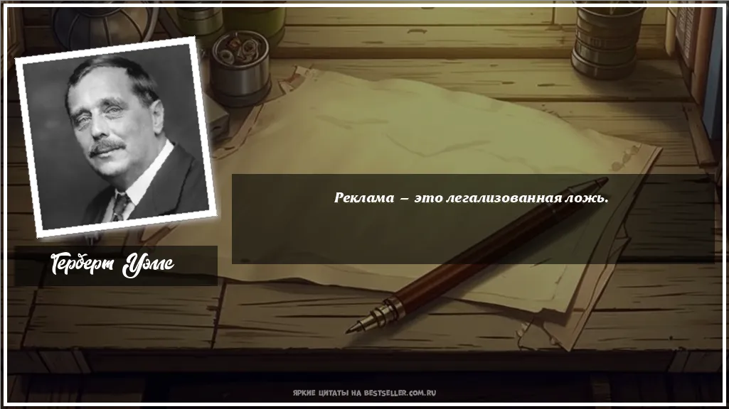 Картинка с цитатой - 'Реклама — это легализованная ложь.'