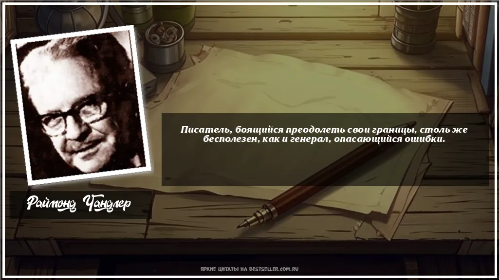 Картинка с цитатой - 'Писатель, боящийся преодолеть свои...'