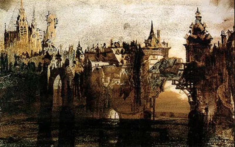 Картина Гюго “Ville avec le pont de Tumbledown” (1847)